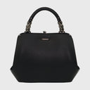 CROMIA JACKIE große schwarze Lederhandtasche mit verstellbarem Schulterriemen und Metallrahmenverschluss