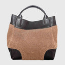 Große ABRO ESSENTIAL Shopper aus Teddyfell und italienischem Rindleder mit Magnetverschluss und verstellbarem Lederriemen