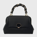 CROMIA MAGNIFICA Schultertasche aus schwarzem Leder mit geflochtenem Griff und goldfarbenem Verschluss