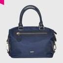 Alt-Text: ABRO ROSALIE Shopper klein in Navy – Frontansicht mit Reissverschluss und Ledergriffen

