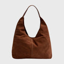 DEPECHE SOFT CELEBRATION Shopper aus braunem Veloursleder mit Magnetverschluss, großer Innenraum, minimalistisches Design, elegante lässige Form