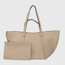 ABRO COSMO großer Shopper aus italienischem Rindleder mit Reißverschluss und herausnehmbarem Etui beige