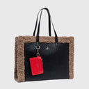 REPLAY COZY MOD Shopper aus schwarzem PU mit braunem Kunstfell und rotem abnehmbarem Geldbeutel