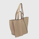 Großer ABRO COSMO Shopper aus italienischem Rindleder mit Reißverschluss und herausnehmbarem Etui beige