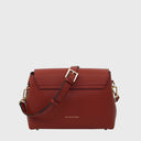 CROMIA Magnifica Schultertasche aus braunem genarbtem Leder mit goldfarbenen Details und verstellbarem Schulterriemen
