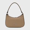 ZOE Schultertasche mit Reißverschluss, goldfarbenen Metallbeschlägen und dekorativer Kette
