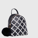 CROMIA GISELE kleiner schwarzer Mini-Rucksack aus gestepptem Leder mit Rautenmuster und Kunstfell-Anhänger