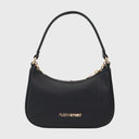 ZOE Schultertasche mit Reißverschluss, goldfarbenen Metallbeschlägen und gemustertem Polyesterfutter.