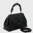 CROMIA MAGNIFICA Schultertasche aus schwarzem Leder mit geflochtenem Metall-Ledergriff und goldfarbenem Schmuckverschluss