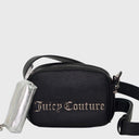 Juicy Couture Jasmine Squared Crossbody Tasche aus schwarzem Kunstleder mit silbernem Logo und verstellbarem Schulterriemen